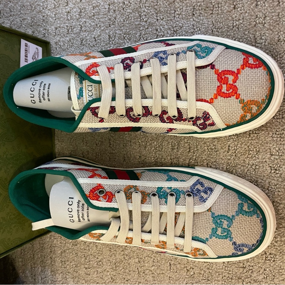 NWT - Gucci Tennis 1977 Multicolor Psychedelic Linen Logo Sneakers Size 9 - Picture 3 of 13